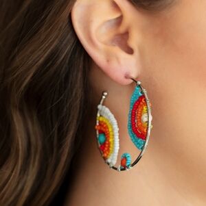Beaded Hoop Earrings Blue Red White Orange Yellow Boho